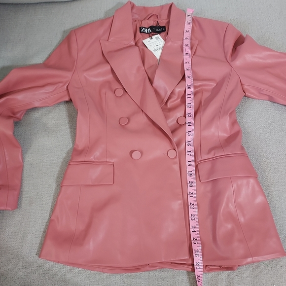 Zara faux leather double breasted blazer Sz-L - Picture 3 of 7